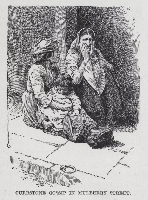 Obrubník Gossip v Mulberry Street (litho) od American School