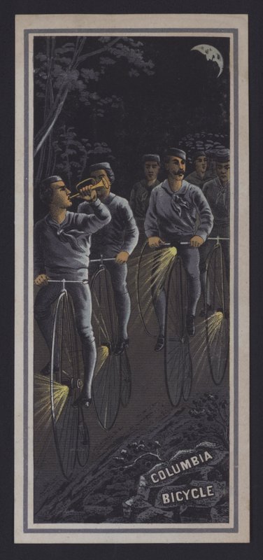 Cyklisté jedoucí v noci (barva litho) od American School