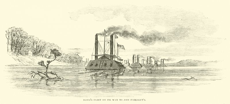 Davisská flotila na cestě k Farraguts, červenec 1862 od American School