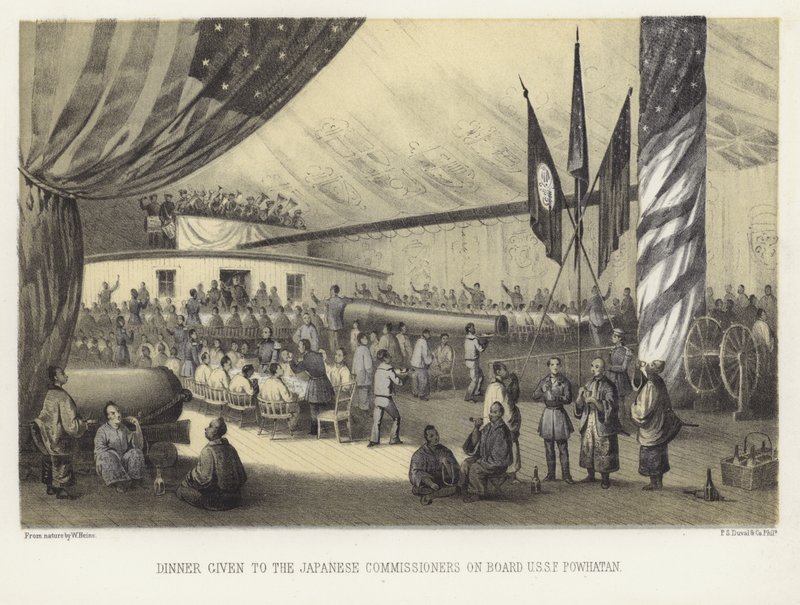 Večeře předána japonským komisařům na palubě USS Powhatan od American School