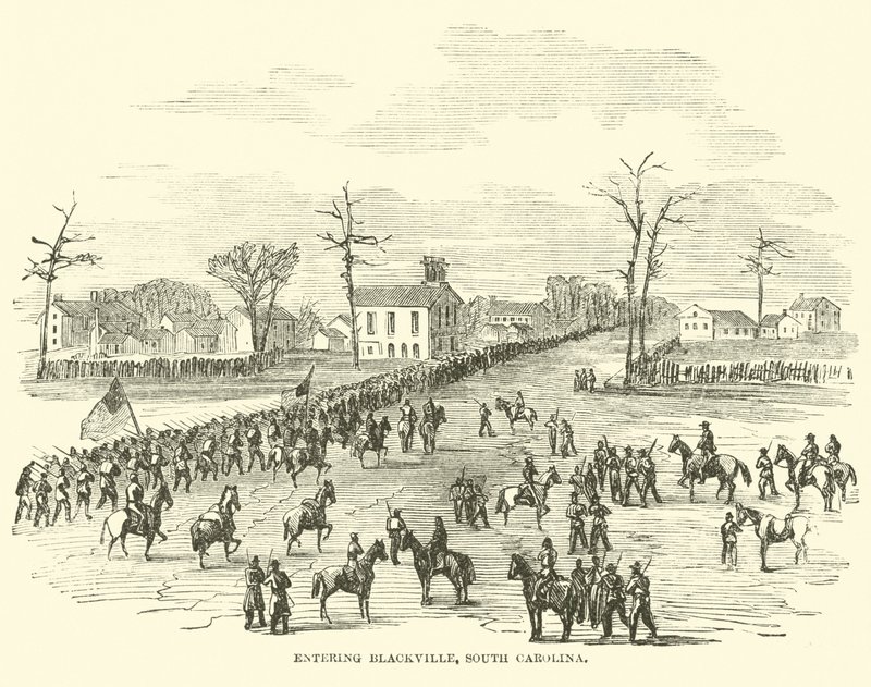 Vstup do Blackville, Jižní Karolína, leden 1865 od American School
