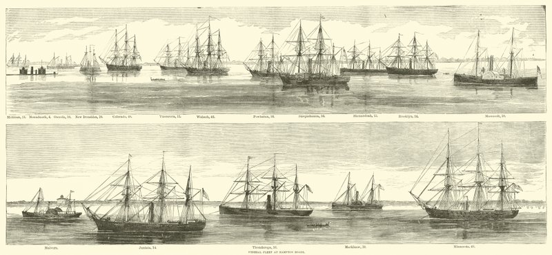 Federální flotila na Hampton Roads, prosinec 1864 od American School