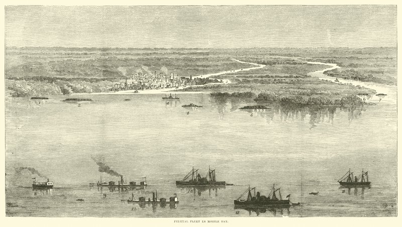 Federální flotila v Mobile Bay, srpen 1864 od American School