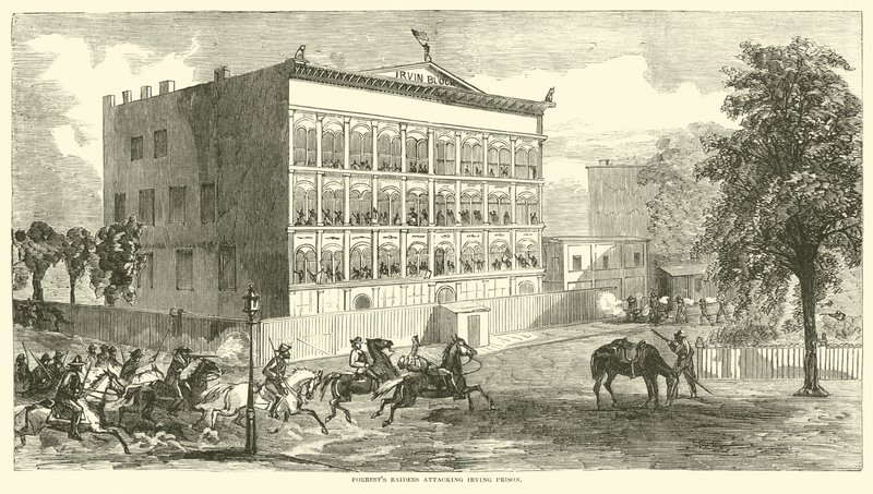 Nájezdníci z Forrests útočí na věznici Irving, srpen 1864 od American School