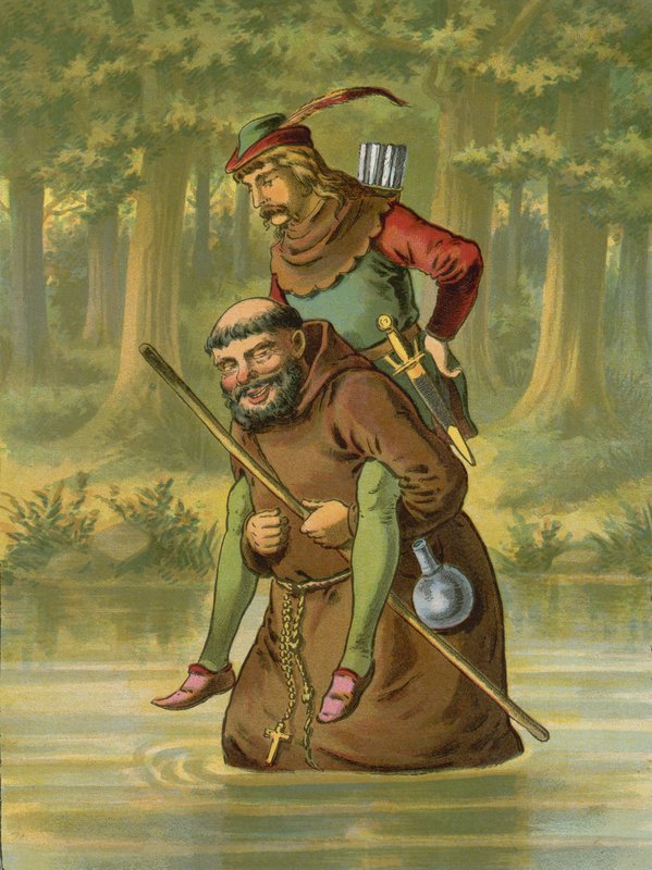 Friar Tuck nese Robina Hooda nad vodou od American School