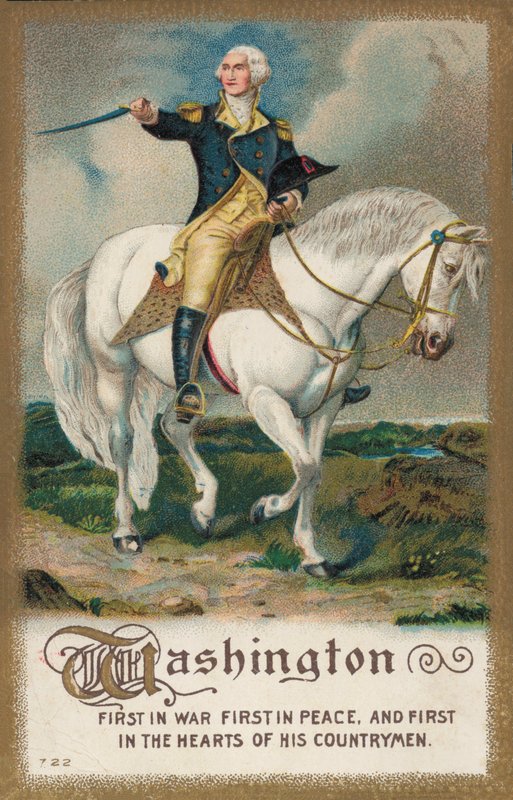 George Washington, na bílém koni (barva litho) od American School