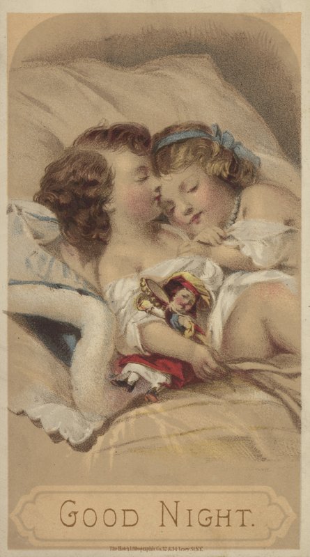 Dobrou noc, děti spí v posteli (chromolitho) od American School
