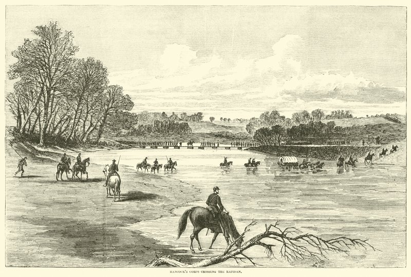 Hancockův sbor překračující Rapidan, květen 1864 od American School