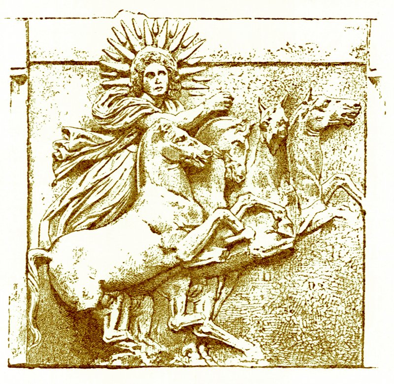 Helios on his chariot, ilustrace z Dějiny Řecka od Victora Duruye, publikoval 1890 (digitálně vylepšený obrázek) od American School