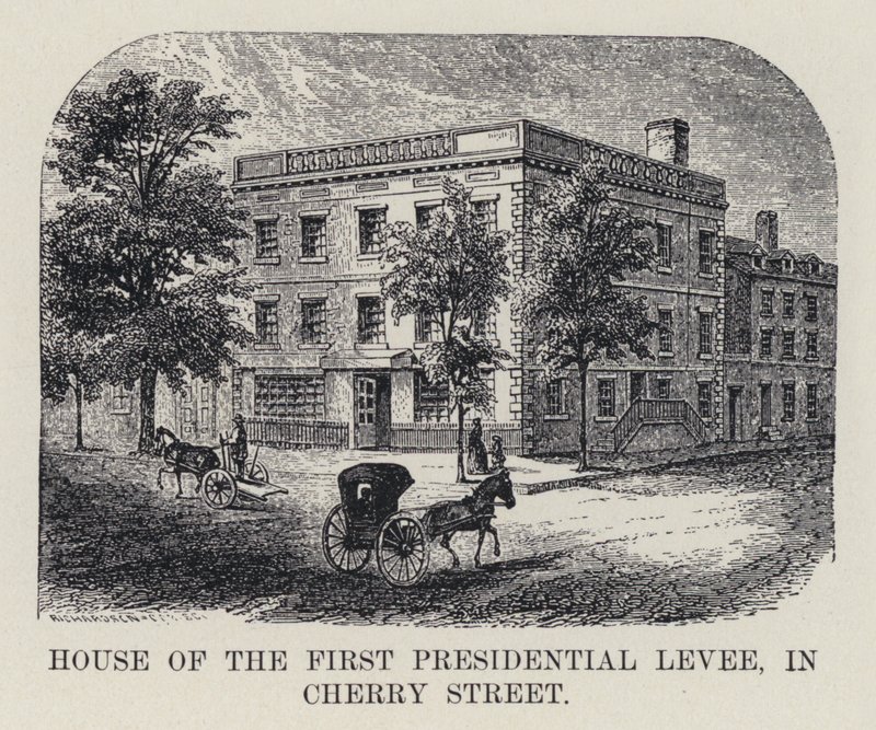 Dům první prezidentské Levee, v Cherry Street (litho) od American School