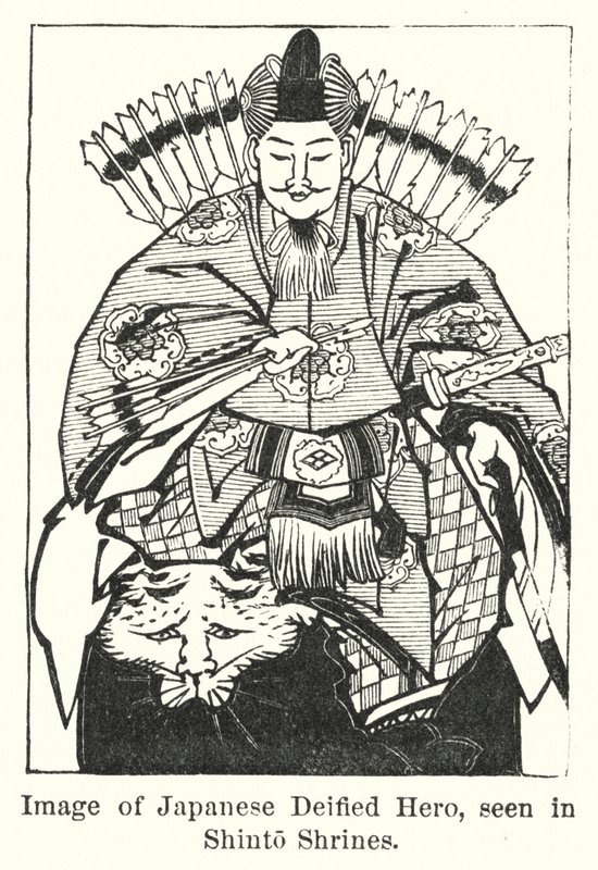 Obrázek japonského zbožštěného hrdiny, viděný v šintoistických svatyních (rytina) od American School