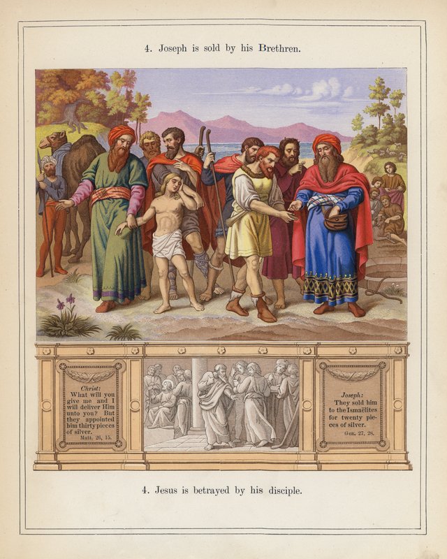 Josef je prodán svými bratry (barevná litografie) od American School