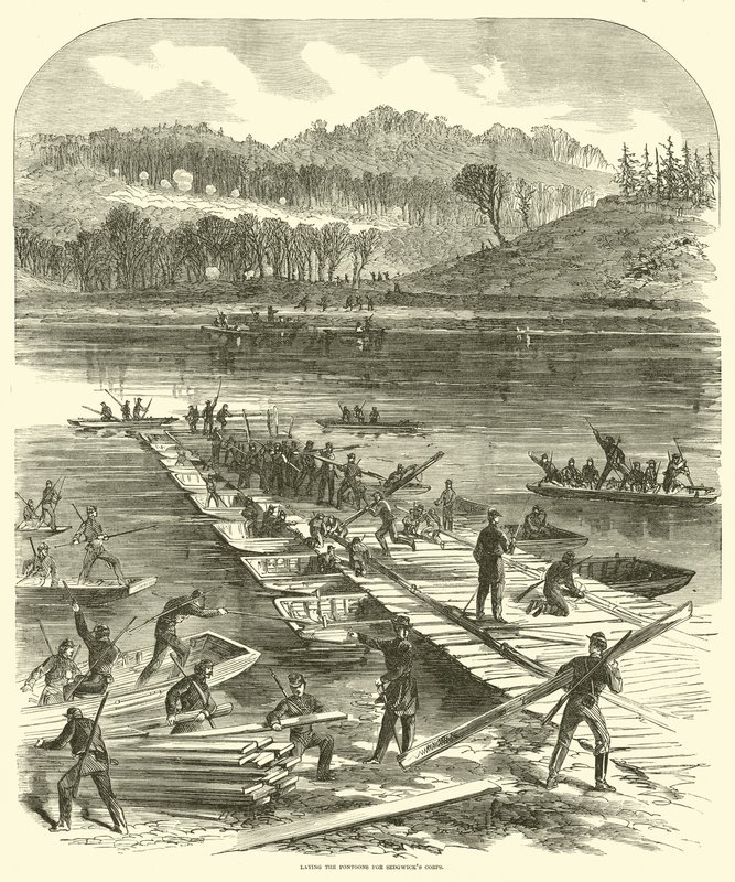 Položení pontonů pro sbor Sedgwicks, duben 1863 od American School