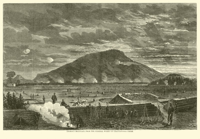 Lookout Mountain, z federálních děl na Chattanooga Creek, listopad 1863 od American School