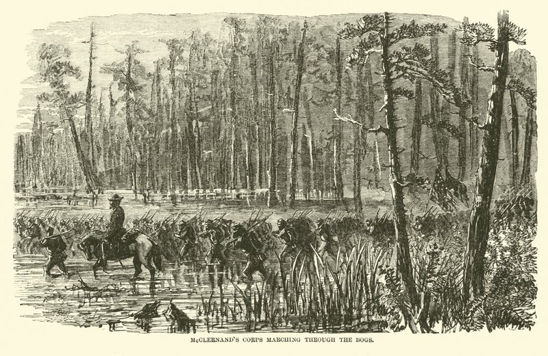 McClernandův sbor pochodující bažinami, březen 1863 od American School