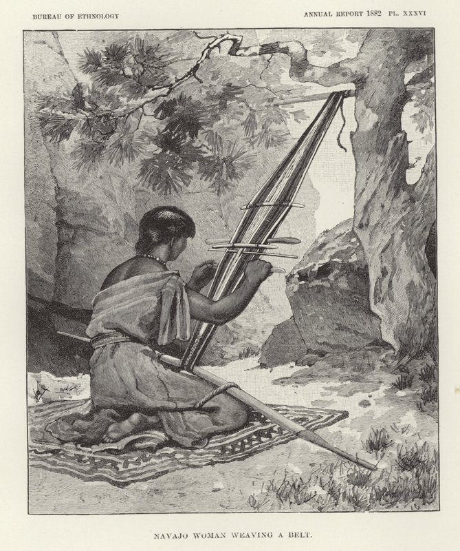 Navajo žena tkající pás od American School