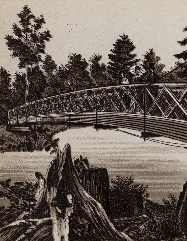 Niagara Falls: Bridge to Second Sister Island (litho) od American School