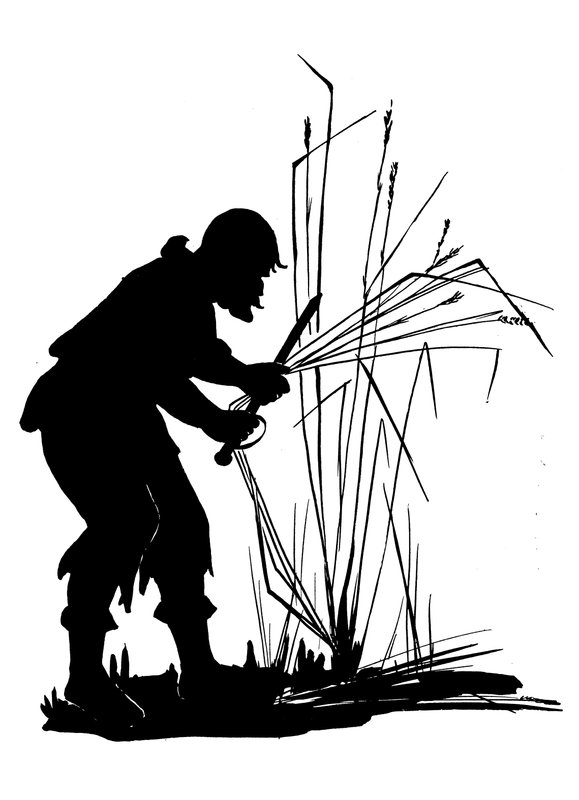 Jedna ze sady siluet Robinsona Crusoe (litografie) od American School