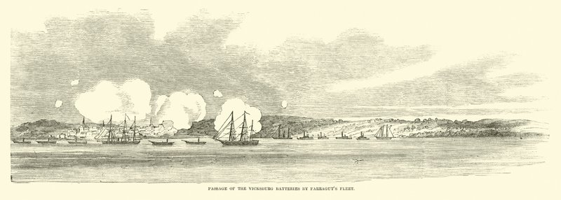 Průjezd Vicksburg Batteries flotilou Farraguts, červen 1862 od American School