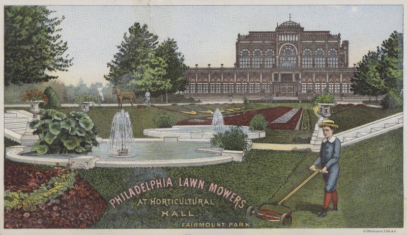 Sekačky na trávu Philadelphia v zahradnické hale (chromolitho) od American School