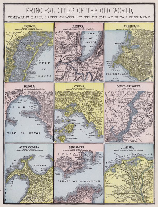 Hlavní města Starého světa (barevná rytina) od American School