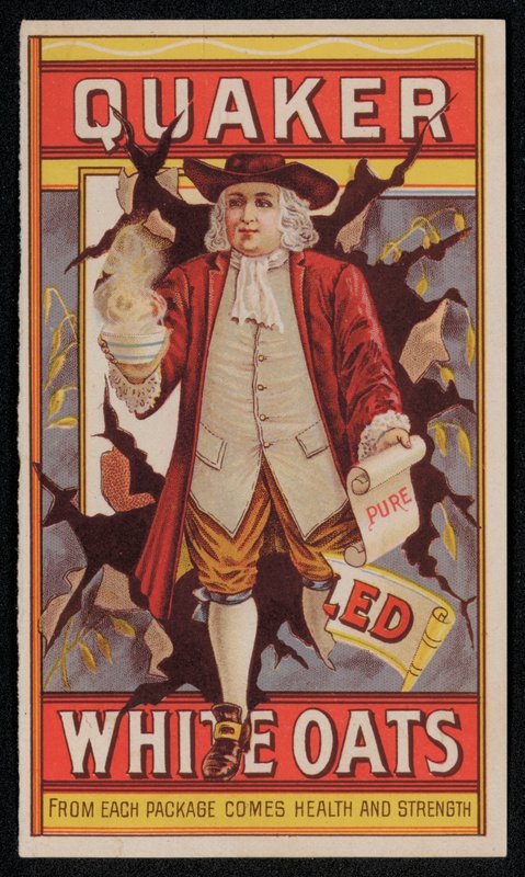 Quaker Oats, reklama koncem 19. nebo začátkem 20. století (chromolitho) od American School