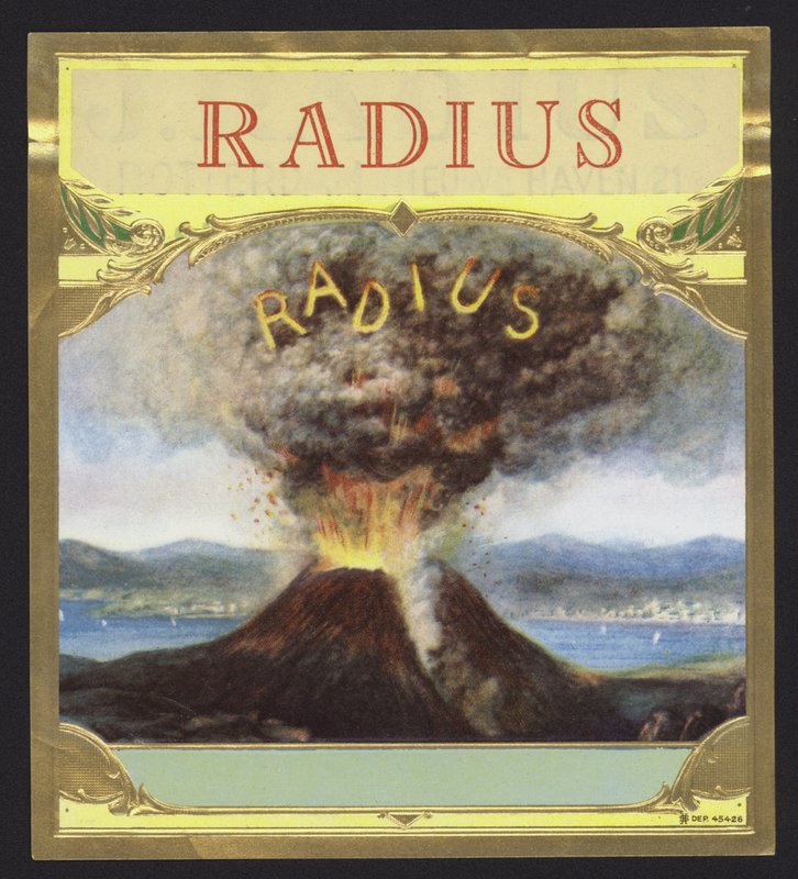 Poloměr, erupce sopky (chromolitho) od American School