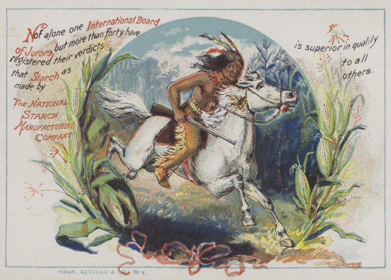 Červený indián na koni (chromolitho) od American School
