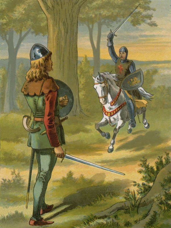Robin Hood zastaví rytíře v černém brnění od American School