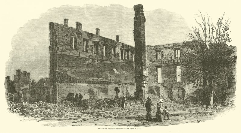 Ruiny Chambersburgu, radnice, září 1864 od American School