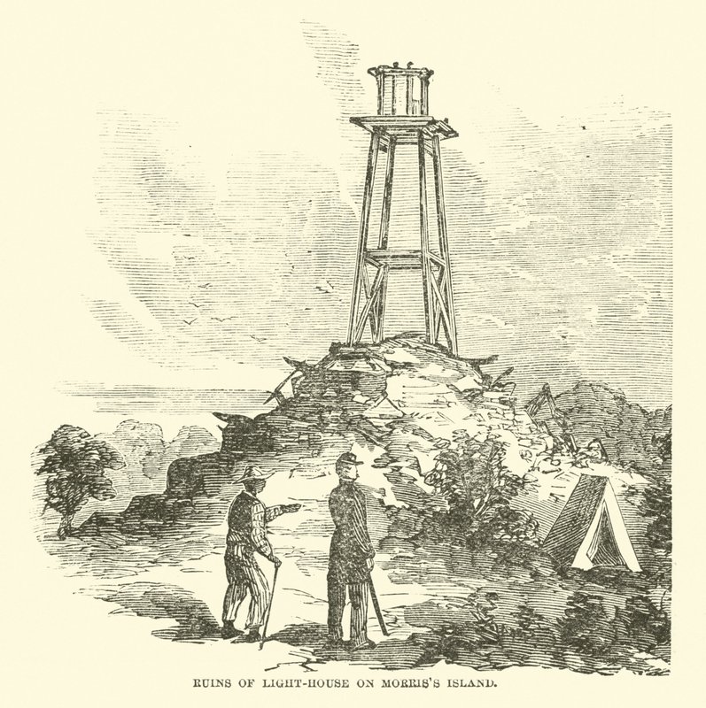 Ruiny majáku na Morriss Island, červenec 1863 od American School