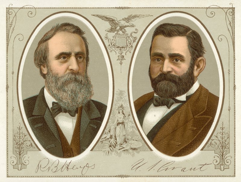 Rutherford B Hayes, Ulysses S Grant (chromolitho) od American School