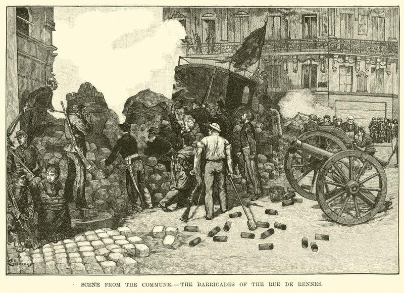 Scéna z Komuny, barikády na Rue de Rennes od American School