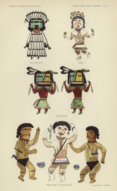 Sio Calako, Woe, Helilulu, Woe a Tcutckutu (barevná litografie) od American School