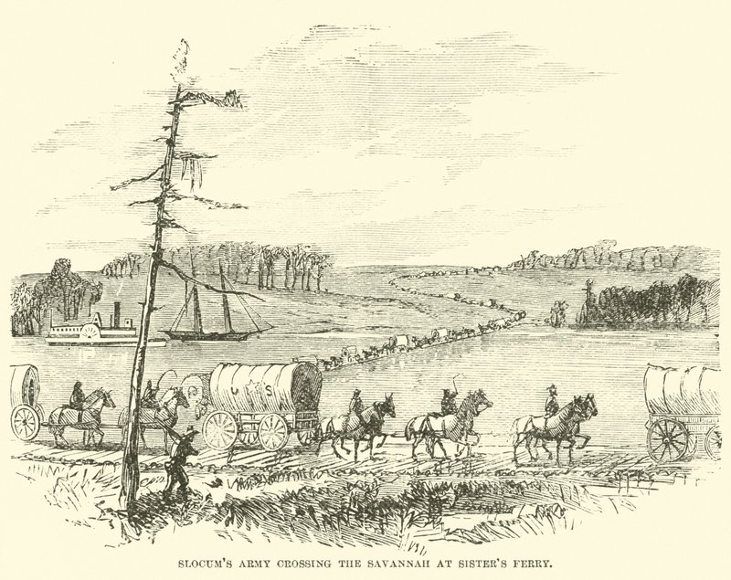 Slocums armáda překračující Savannah u Sisters Ferry, leden 1865 od American School
