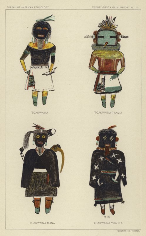 Tcakwaina, Tcakwaina Taamu, Tcakwaina Mana, Tcakwaina Yuadta (barevná litografie) od American School