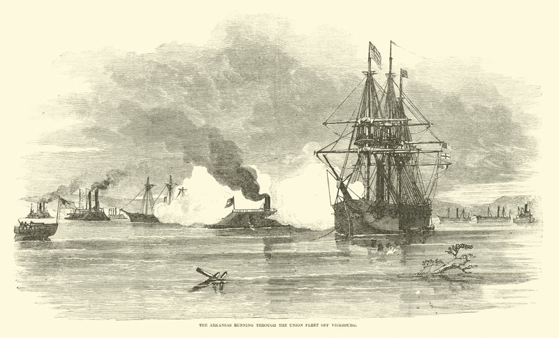 Arkansas procházející flotilou Unie u Vicksburgu, červenec 1862 od American School