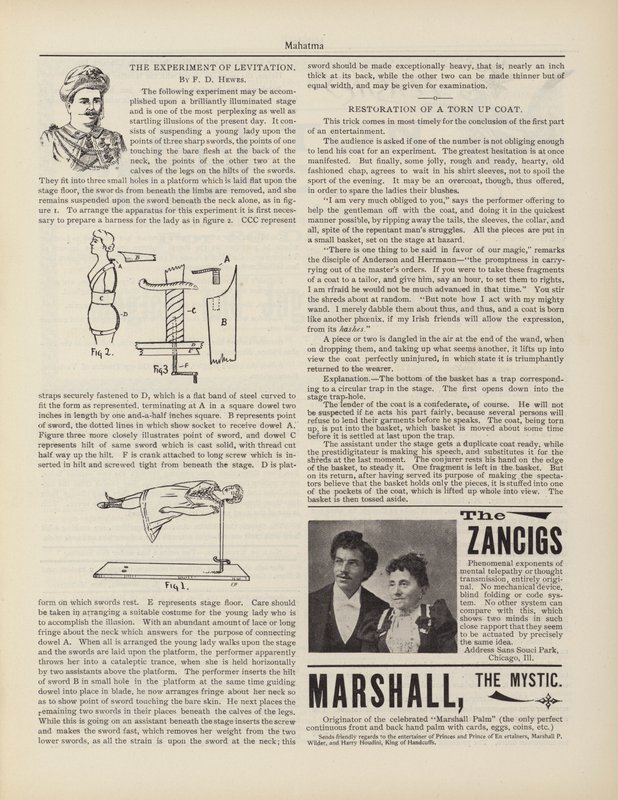The Experiment Of Levitation, F D Hewes, Reklamy od American School