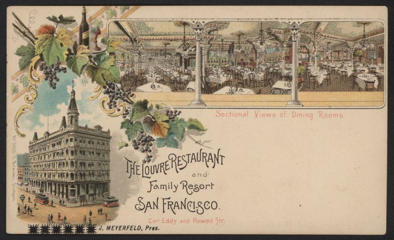 The Louvre Restaurant and Family Resort, San Francisco (barevná rytina) od American School