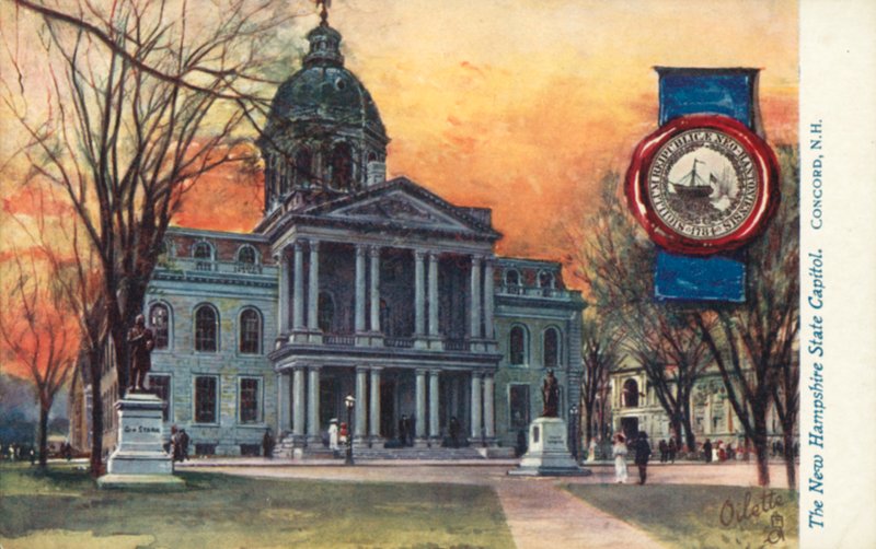 Kapitol státu New Hampshire, Concord, New Hampshire (barevná litografie) od American School