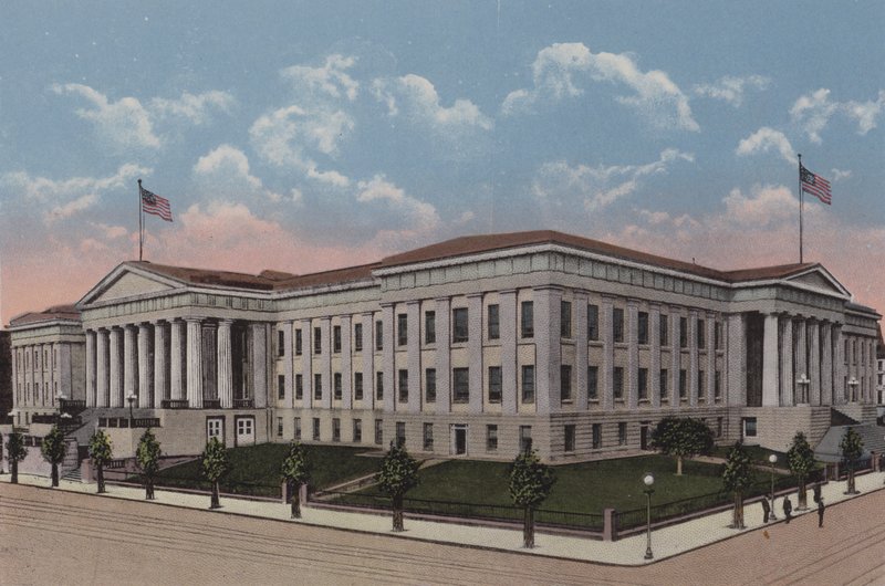 Patentový úřad, Washington DC (barevná litografie) od American School