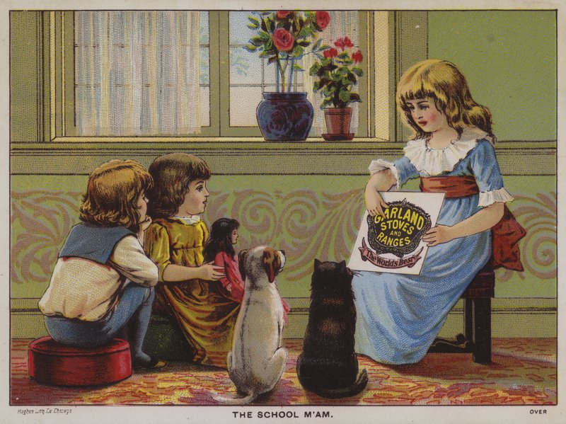 Školní paní vysvětlující výhody Garland Stoves And Ranges (chromolitho) od American School