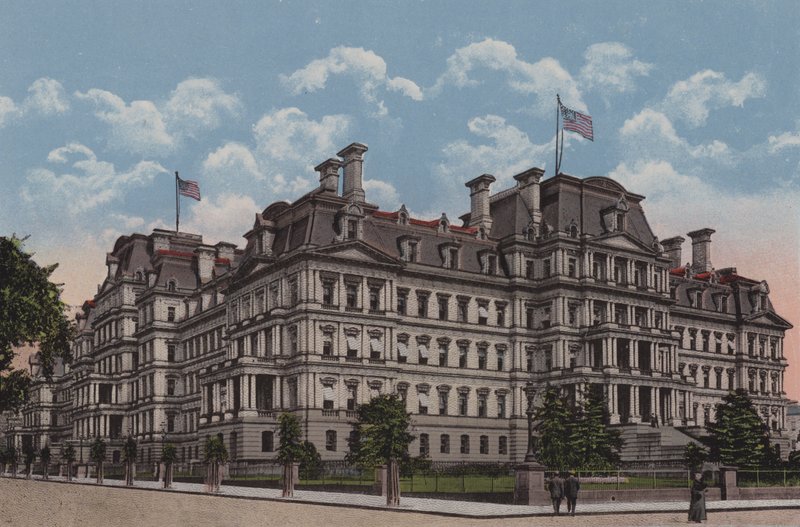 Státní, válečná a námořní budova, Washington DC (barevná litografie) od American School