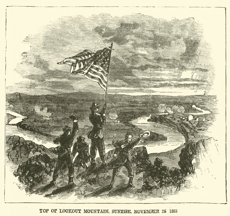 Vrchol vyhlídkové hory, východ slunce, 25. listopadu 1863, listopad 1863 od American School
