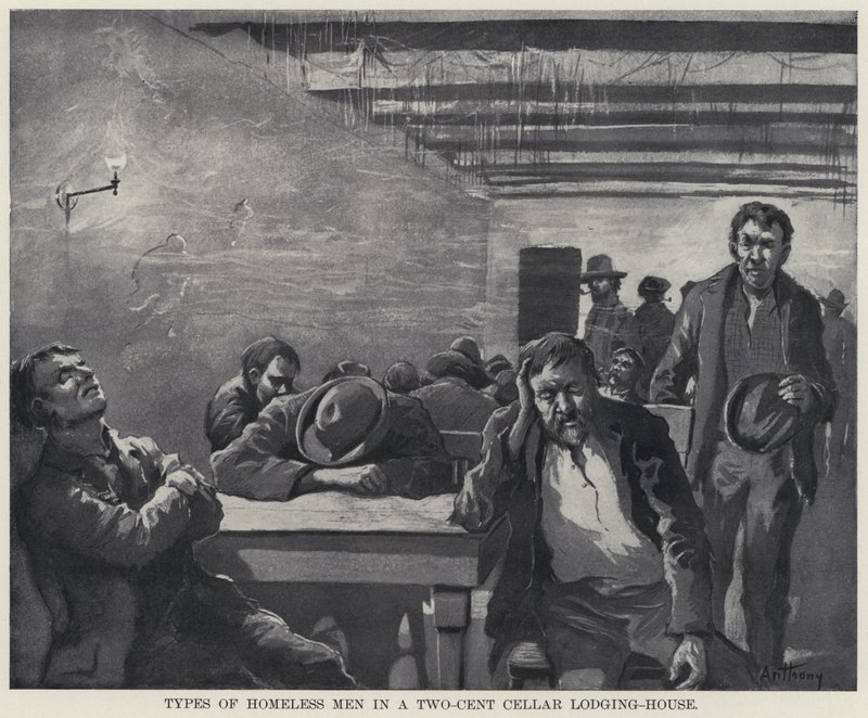Typy bezdomovců v ubytovně s dvoucentovým sklepem (litho) od American School