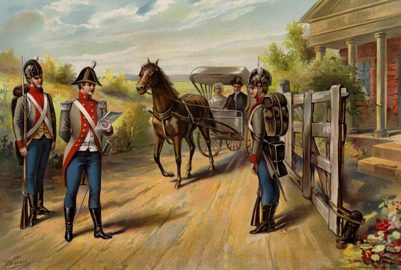Americká armáda, důstojník a vojíni pěchoty od American School