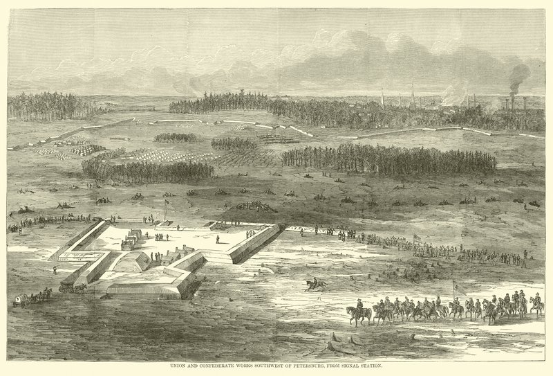 Union and Confederate works jihozápadně od Petersburgu, ze signální stanice, březen 1865 od American School