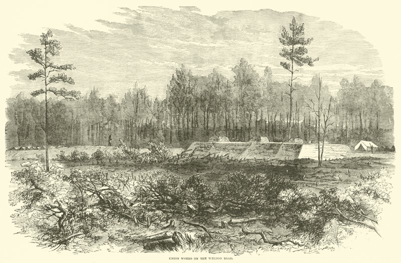 Union pracuje na Weldon Road, srpen 1864 od American School