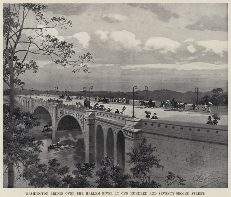 Washingtonský most přes řeku Harlem na Sto sedmdesáti sekundách (litho) od American School