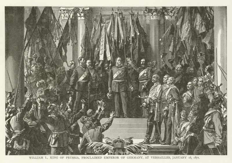 Vilém I., pruský král, prohlášený německým císařem, ve Versailles, 18. ledna 1871 od American School